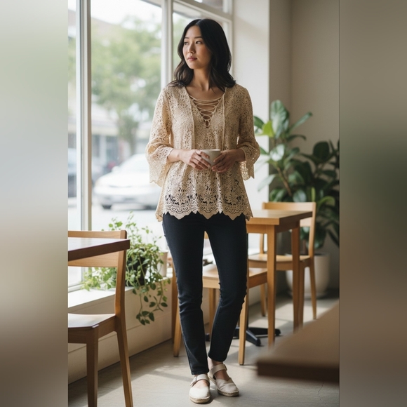 Carols Boutique Tops - Entro Dream Catcher Crocket Cream Lace Bohemian Top Vintage Summer RARE